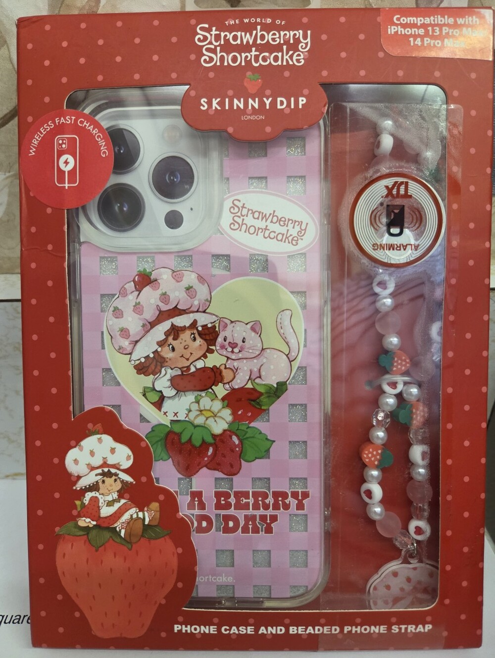 Skinnydip x Strawberry Shortcake Pink Gingham Phone Case with Beaded Strap